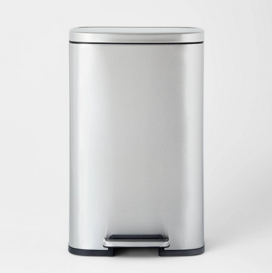 45L D Shape Stainless Steel Trash Bin - Silver