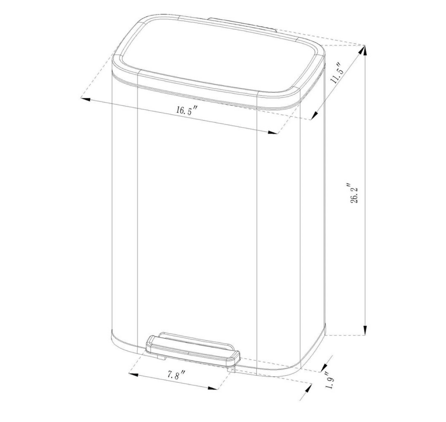 45L D Shape Stainless Steel Trash Bin - White