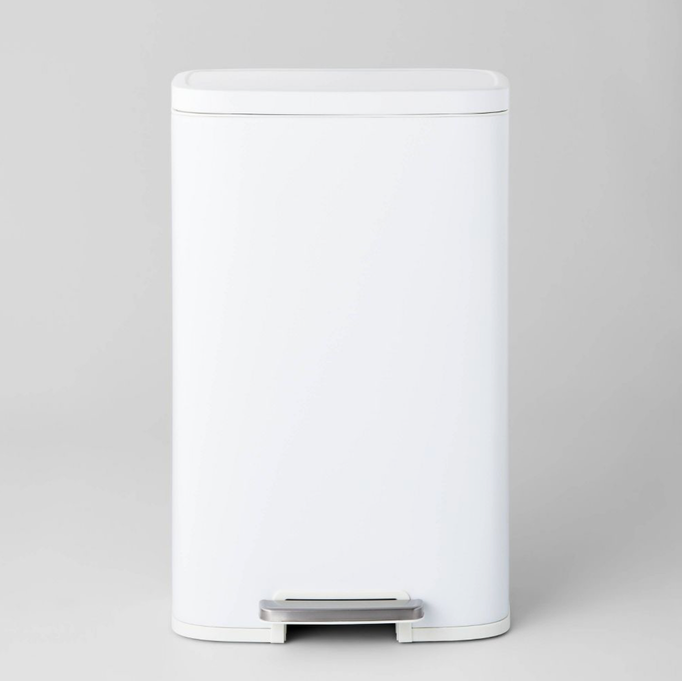 45L D Shape Stainless Steel Trash Bin - White