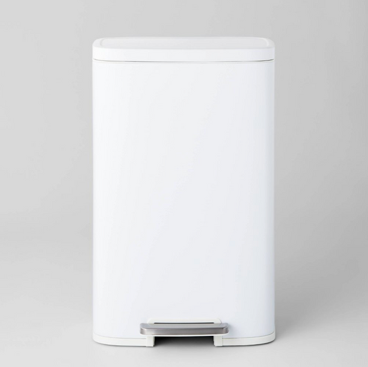 45L D Shape Stainless Steel Trash Bin - White