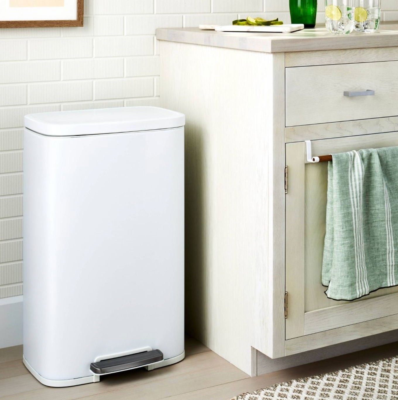 45L D Shape Stainless Steel Trash Bin - White
