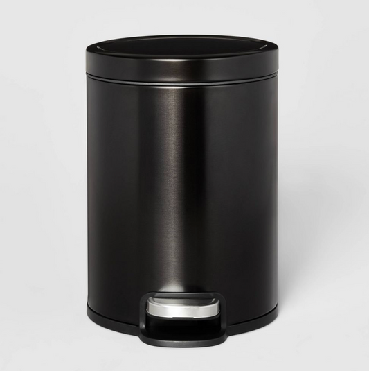 5L Round Step Trash Can - Black