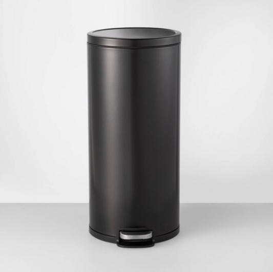 30L Stainless Steel Trash Bin - Black