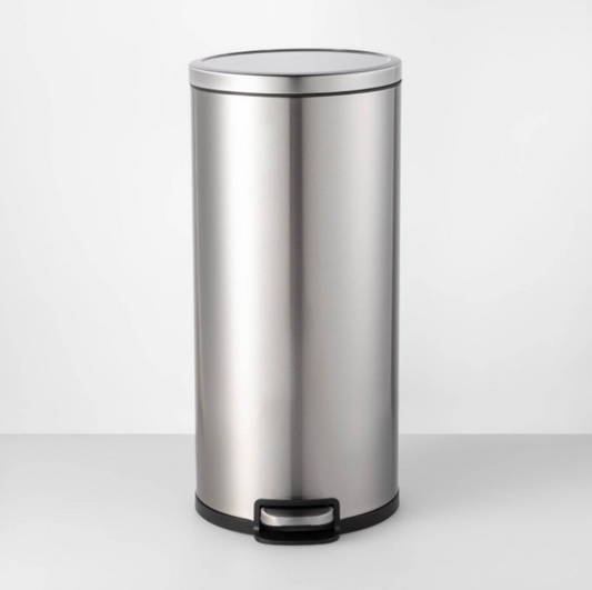30L Stainless Steel Trash Bin - Silver